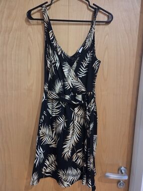 H&M Black Dress with Cream Palm-Print
